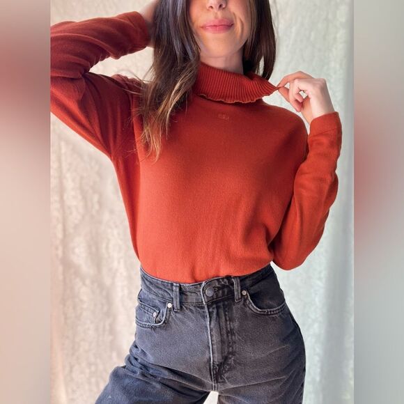 Vintage Orange GIVENCHY SPORT Lettuce Hem Turtleneck Top - Picture 1 of 15